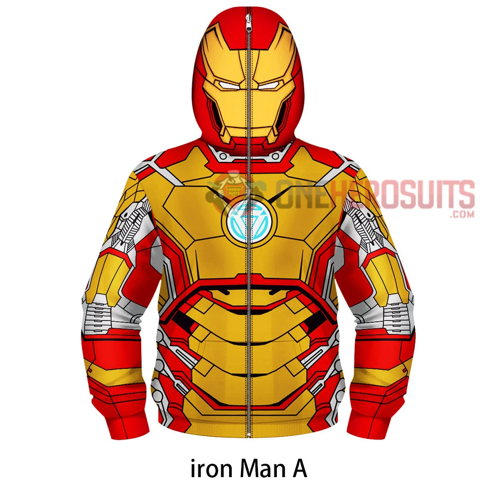 OneHeroSuits Kids Cosplay Kids Iron Man Creative 3D Printed Zip Hoodie 2 OneHeroSuits Kids Cosplay Kids Iron Man Creative 3D Printed Zip Hoodie