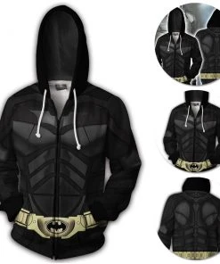 OneHeroSuits Batman Hoodie Batsuit Creative Printed Zip-Up Hooded Sweatshirt Cozy Hoodies