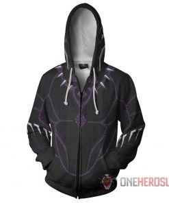 OneHeroSuits Black Panther Hoodies T Challa Printed Zip-Up Creative Printed Zip-Up Hooded Sweatshirt