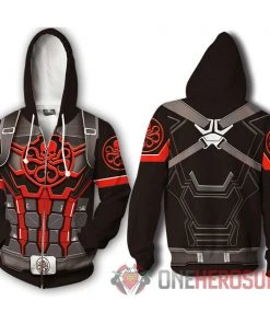 OneHeroSuits Captain America Hydra Hoodie Creative Printed Zip-Up Hooded Sweatshirt Cozy Hoodies