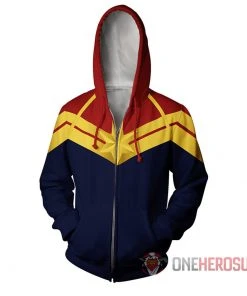 OneHeroSuits Cozy Hoodies Captain Marvel Hoodies HQ Printed Creative Printed Zip-Up Hooded Sweatshirt