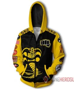 OneHeroSuits Cobra Kai Hoodies Yellow Cobra Creative Printed Hooded Sweatshirt
