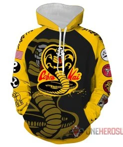 OneHeroSuits Cobra Kai Hoodies Yellow Cobra Creative Printed Hooded Sweatshirt