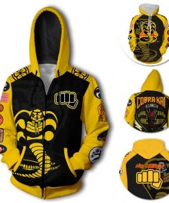 OneHeroSuits Cobra Kai Hoodies Yellow Cobra Creative Printed Hooded Sweatshirt