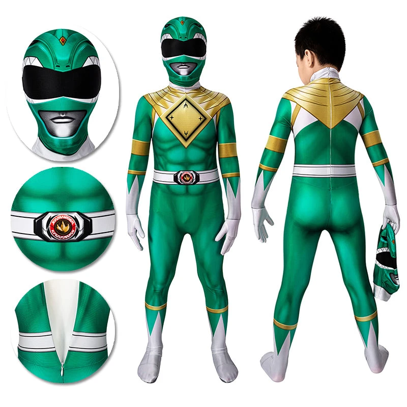 OneHeroSuits Kids Green Power Ranger Cosplay Suit Expert-level Cosplay Bodysuit & Zentai 1 OneHeroSuits Kids Green Power Ranger Cosplay Suit Expert-level Cosplay Bodysuit & Zentai