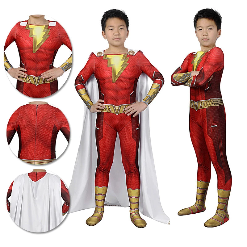 OneHeroSuits Kids Shazam Cosplay Suit Fury Of The Gods Spandex BodySuit Entry-level Cosplay Bodysuit & Zentai 1 OneHeroSuits Kids Shazam Cosplay Suit Fury Of The Gods Spandex BodySuit Entry-level Cosplay Bodysuit & Zentai