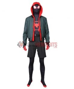 OneHeroSuits Miles Morales Cosplay Costumes Spider Man Into The Spider Verse Miles Green Coat