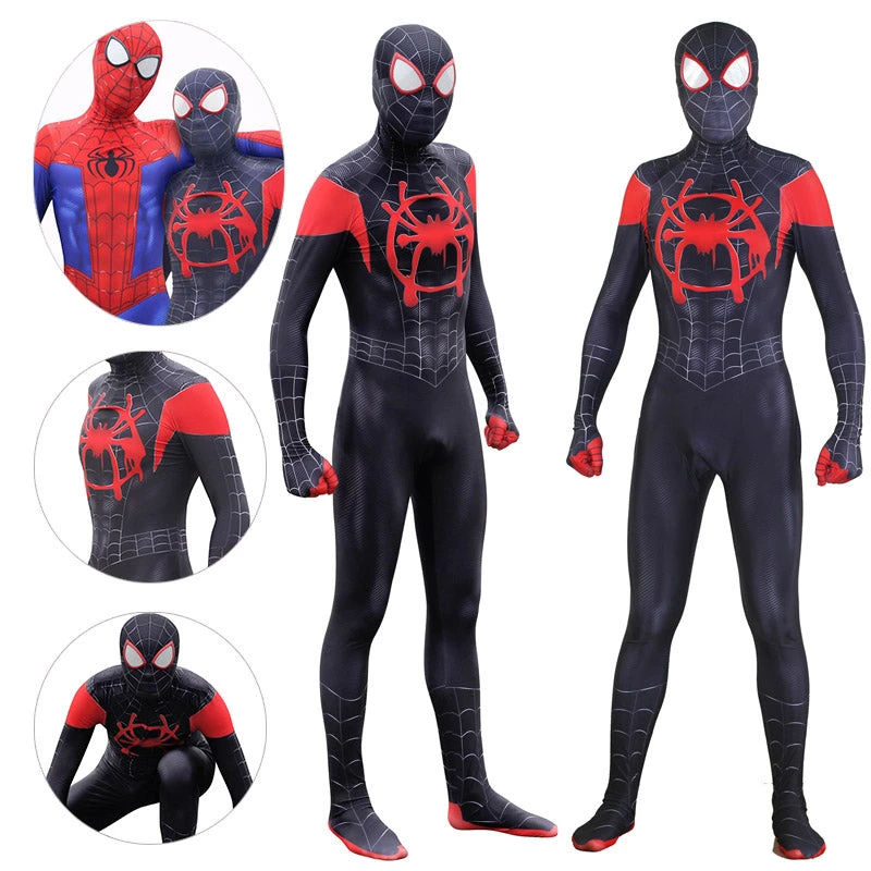 OneHeroSuits Miles Morales Spandex Suit Halloween Black Spider Cosplay Bodysuit