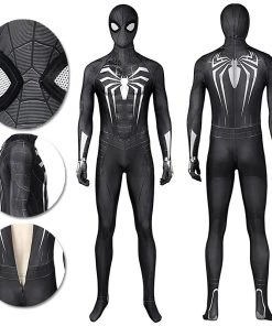 OneHeroSuits Spider Man Miles Morales PS5 Cosplay Suit Symbiote Black Spandex Bodysuit