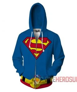 OneHeroSuits Superman Hoodie Clark Kent Blue Creative Printed Zip-Up Hooded Sweatshirt Cozy Hoodies