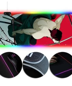 OneHeroSuits RGB Gaming Mouse Pad Extra Large One Piece Zoro Katana 3 Sword Printing