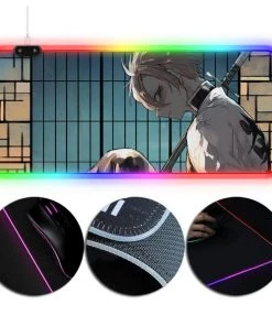 OneHeroSuits RGB LED Gaming Extended Mouse Pad Demon Slayer Wind Pillar Sanemi Shinazugawa Printing