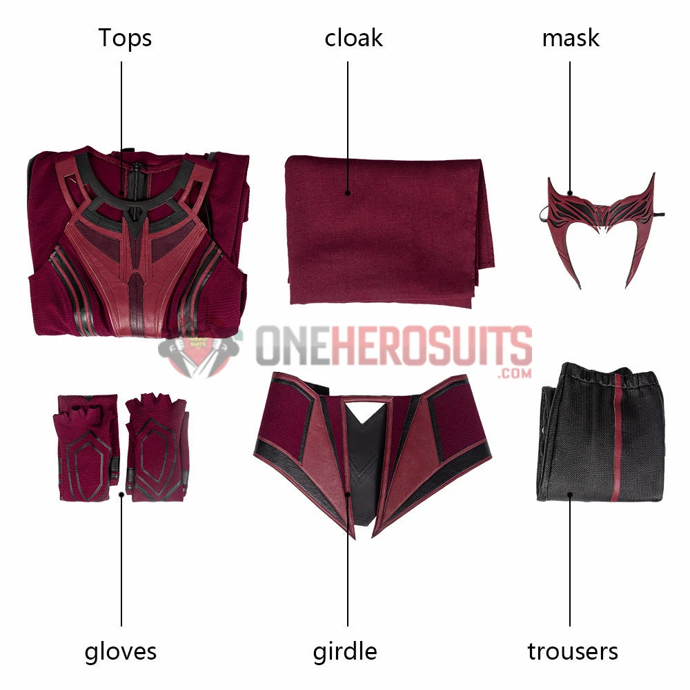 OneHeroSuits Wandavision Scarlet Witch Cosplay Costumes Halloween Carnival Set 6 OneHeroSuits Wandavision Scarlet Witch Cosplay Costumes Halloween Carnival Set