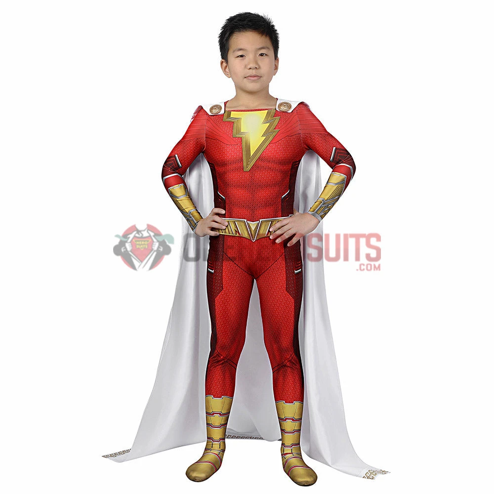 OneHeroSuits Kids Shazam Cosplay Suit Fury Of The Gods Spandex BodySuit Entry-level Cosplay Bodysuit & Zentai 3 OneHeroSuits Kids Shazam Cosplay Suit Fury Of The Gods Spandex BodySuit Entry-level Cosplay Bodysuit & Zentai